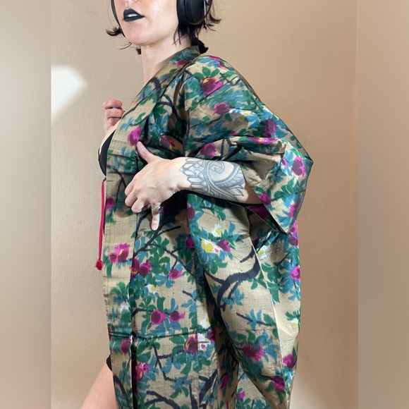 Floral gauze semi transparent sha silk vintage kimono Haori coat robe usomono - Picture 8 of 10
